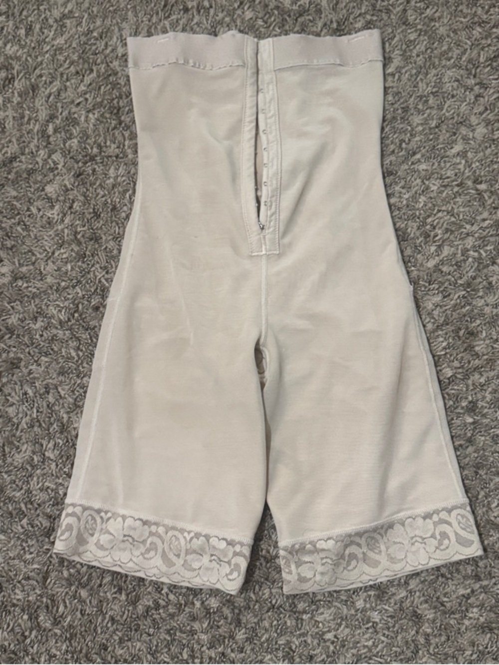 High-Waist Beige Shapewear Shorts with Lace Trim